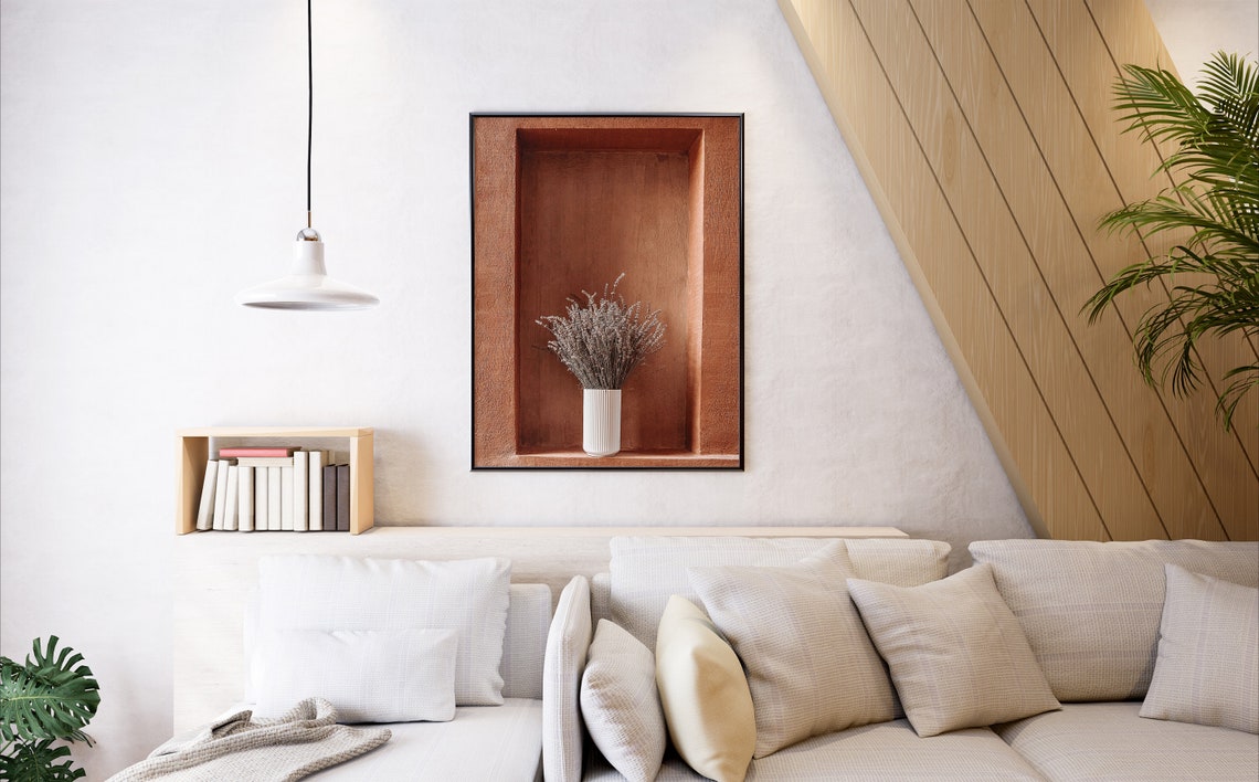 Dried Lavender In White Vase Terracotta Niche Minimal Wall Print - Image 2