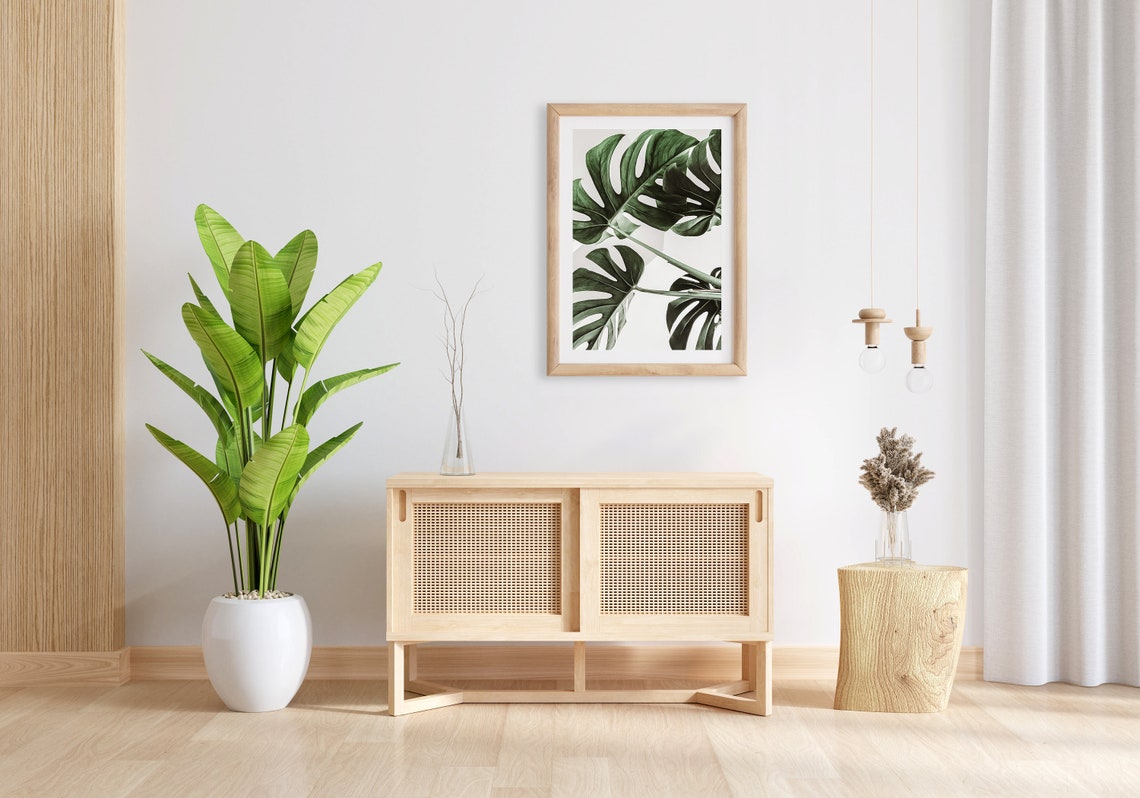 Monstera Leaves Minimalist Green Botanical Photography Poster - Image 2