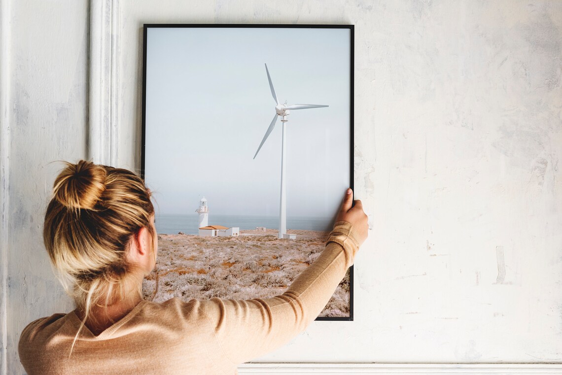 Wind Turbine Lighthouse Coastal Field Minimal Photo Landscape Poster - Image 3