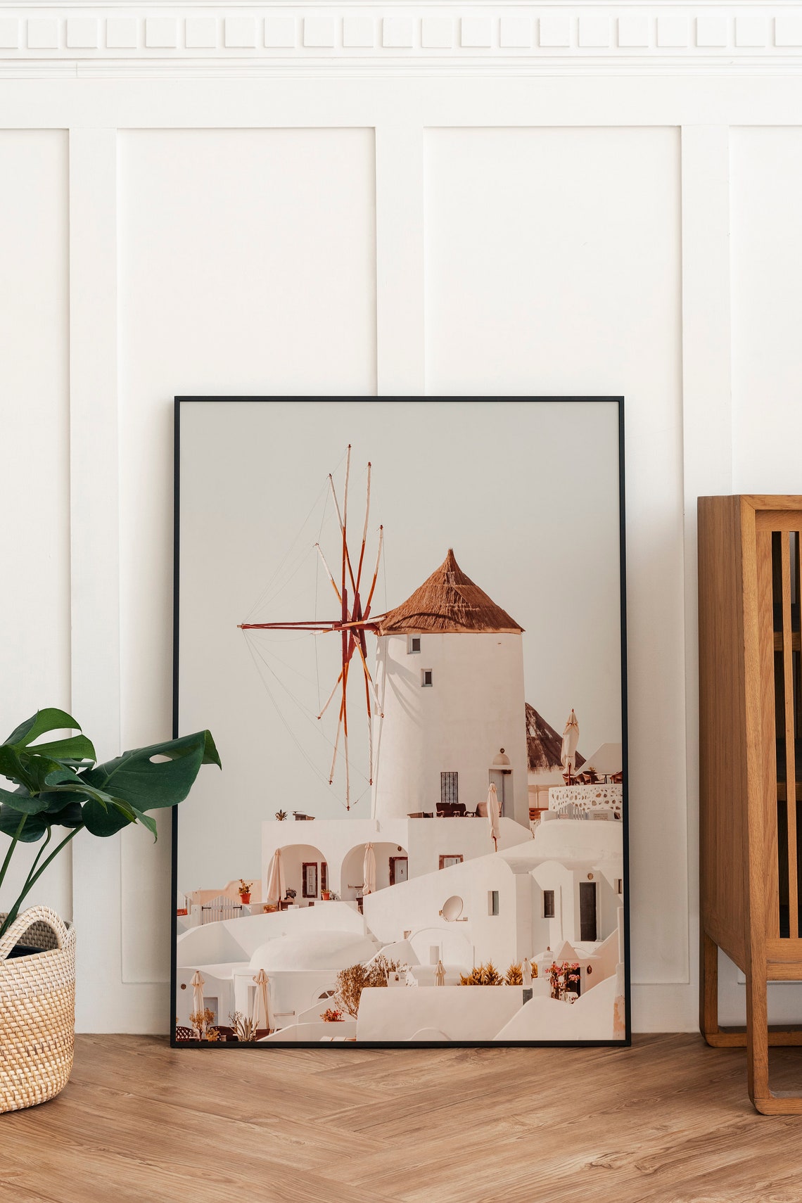 Santorini Windmill Above Whitewashed Village Photography Poster - Image 2