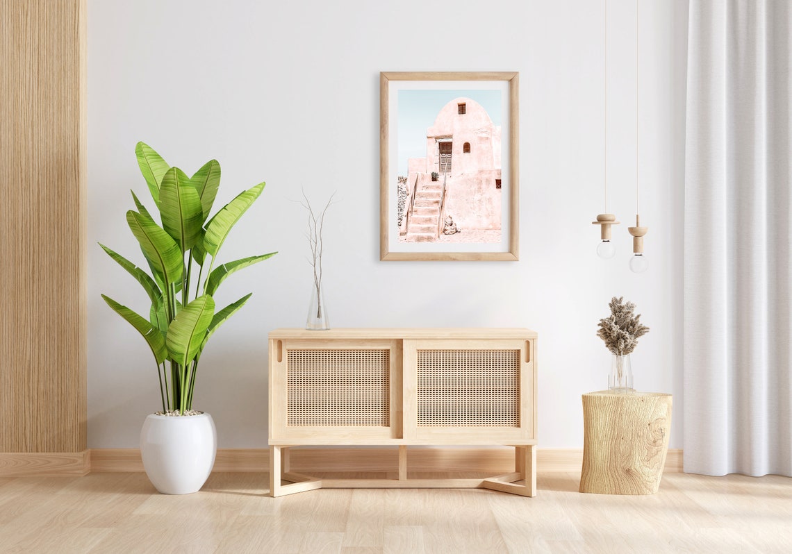 Pastel Pink Island Chapel with Stone Staircase Photography Poster - Image 3