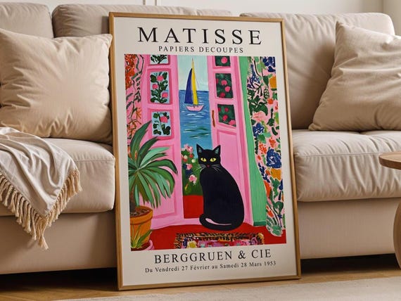 Matisse Style Cat Print, Modern Home Decor