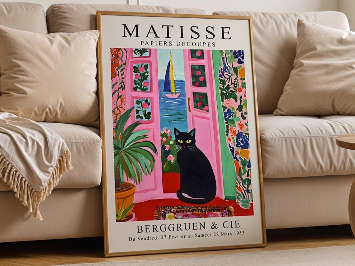 Matisse Style Cat Print, Modern Home Decor