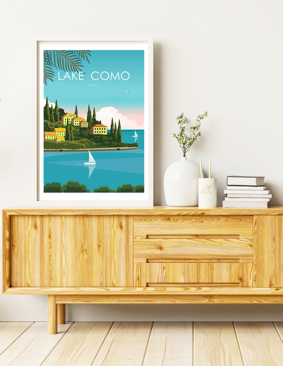 Lake Como Italy Island Town Cypress Trees Sailboat Travel Poster - Image 3