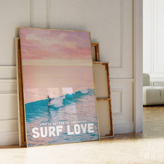 Modern Surf Poster Surf Love Movie Poster And Magazine Cover Style Print Surf Wall Art Surfer Posters Aesthetic Surfer Gift Surfing Photo