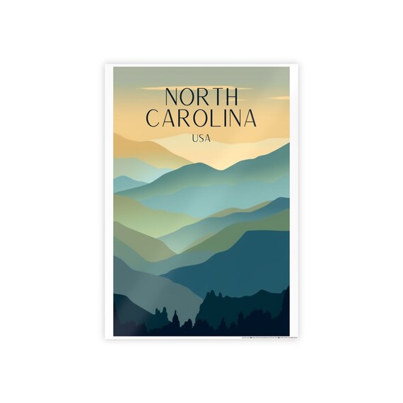 North Carolina Travel Poster, Mountains Nature Gift