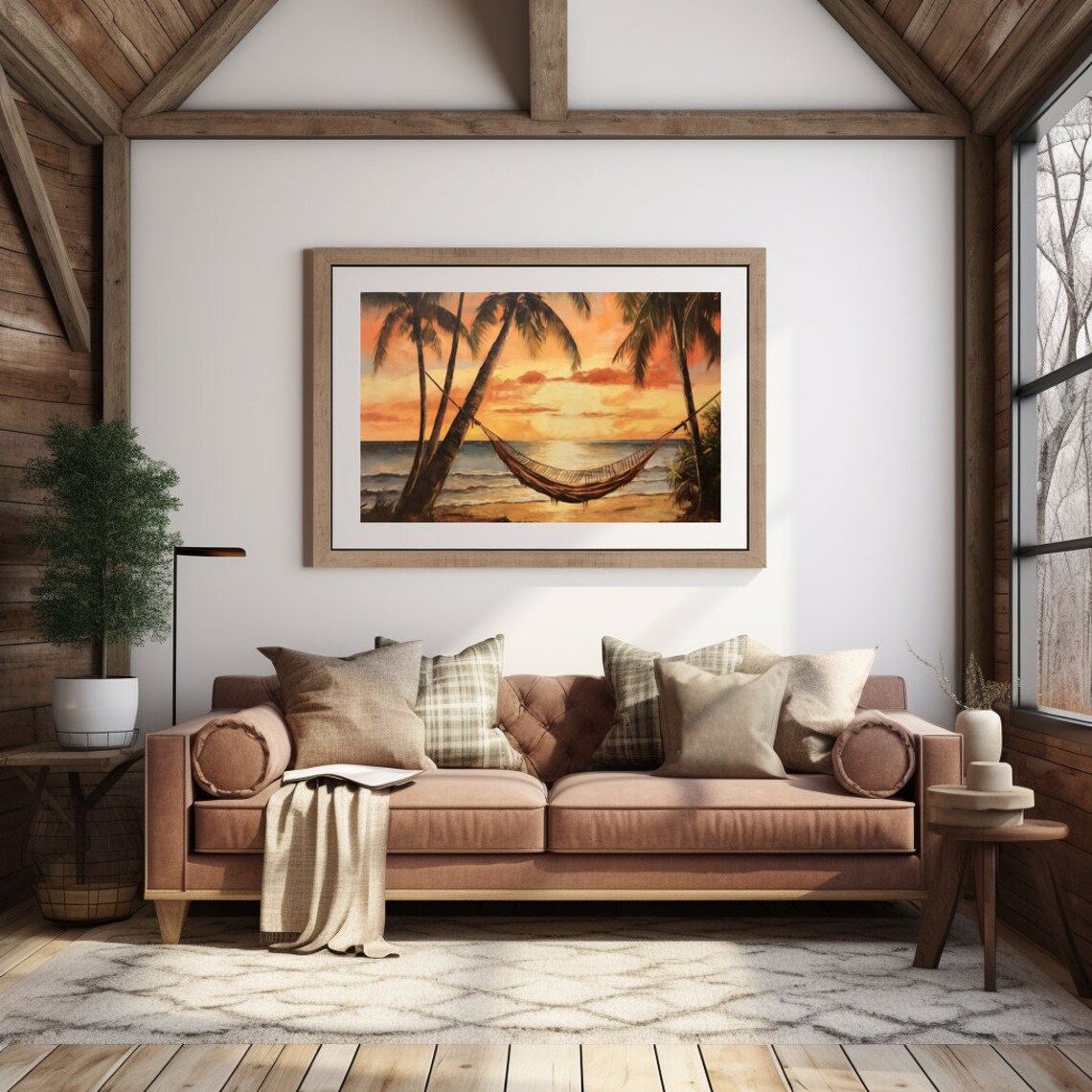 Warm Sunset Coast Oil Painting Art Print - Image 2