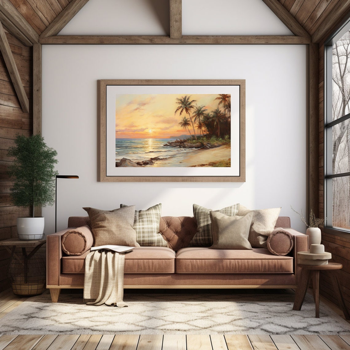 Tropical Paradise Beach Oil Painting, Wall Art - Image 3