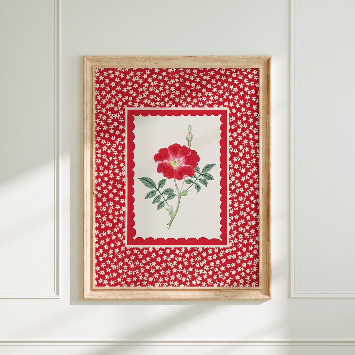 Vintage Red Primrose Botanical Illustration Floral Patterned Poster