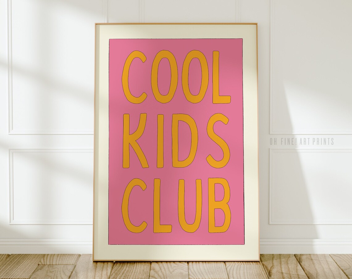 Cool Kids Club Art Print, Pink Retro Girls Room Decor
