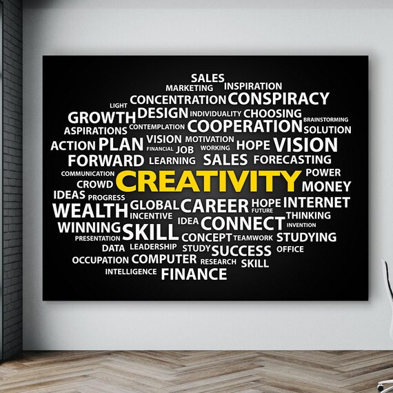 Creativity Word Cloud Motivational Canvas Print for Office Spaces