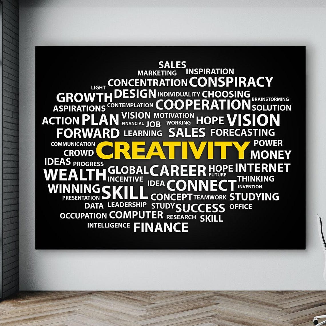 Creativity Word Cloud Motivational Canvas Print for Office Spaces