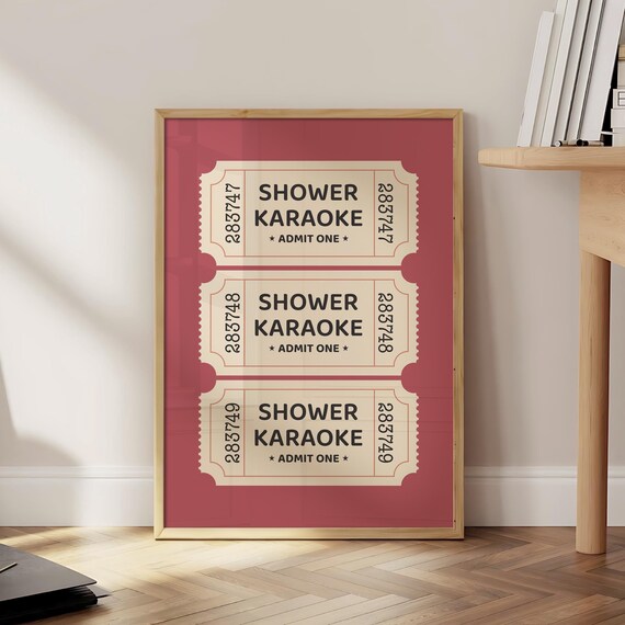 Shower Karaoke Admit One Retro Red Ticket Stub Bathroom Poster
