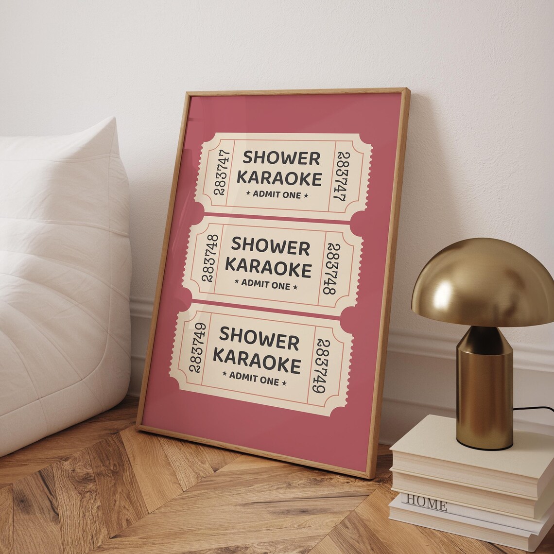 Vintage Shower Karaoke Admit One Red Ticket Stub Bathroom Print
