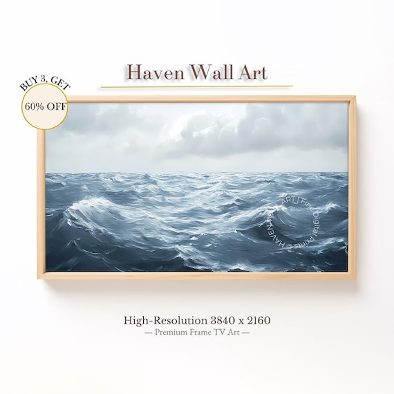 Calm Blue Ocean Horizon Painting Serene Coastal Sea Art Poster