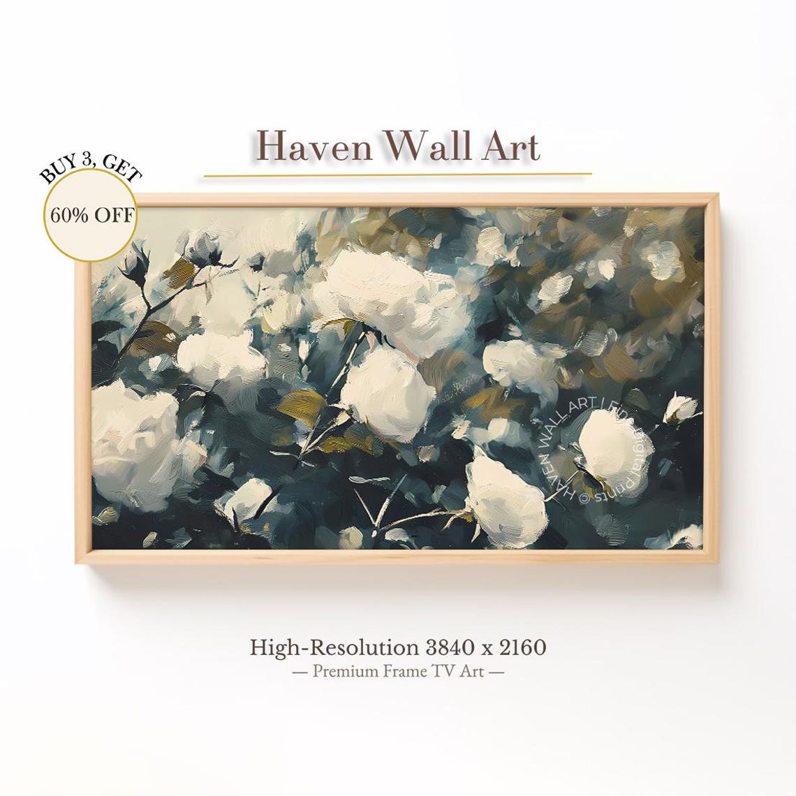 Soft White Spring Flowers Teal Background Floral Oil Art Poster