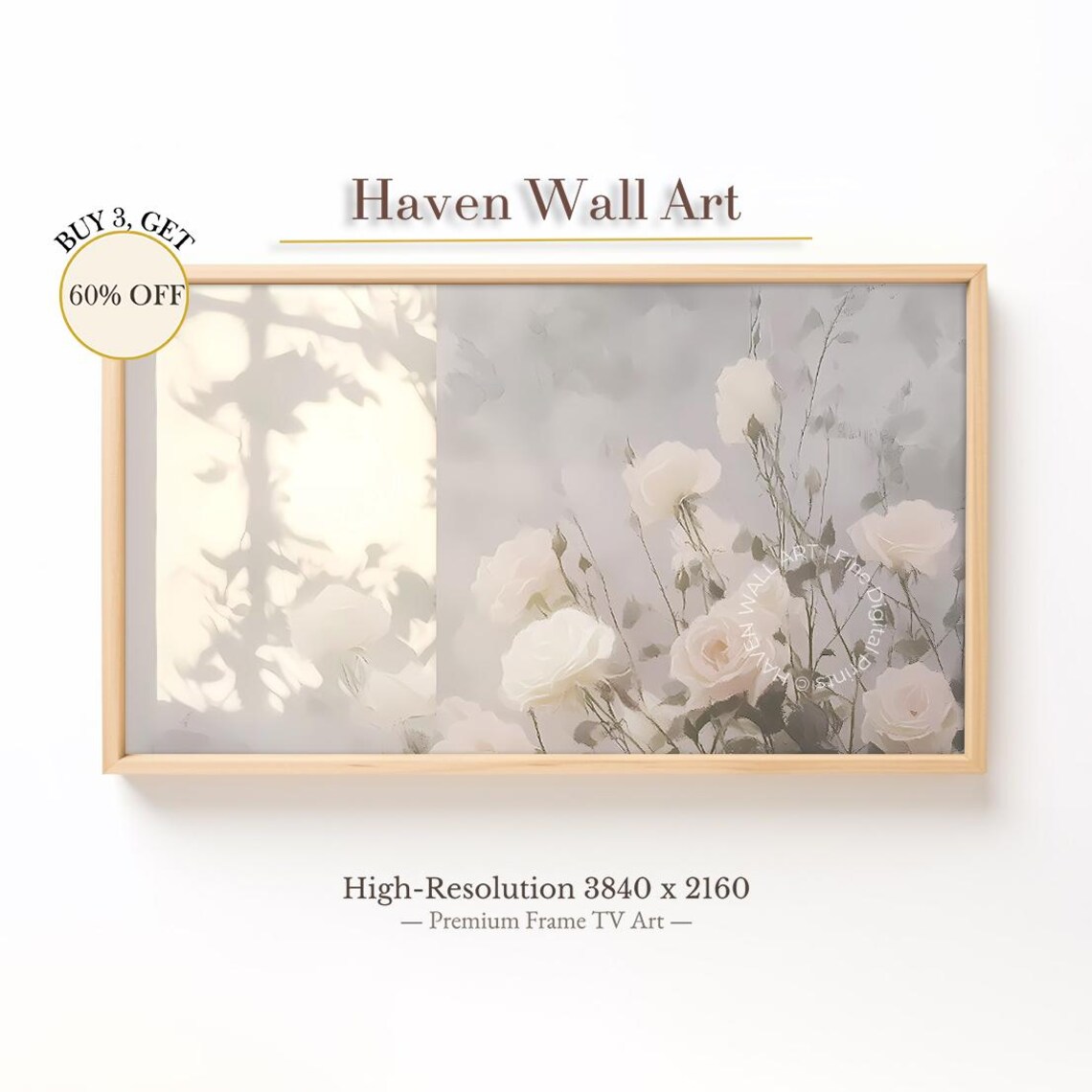 White Roses Soft Muted Neutral Floral Still Life Painting Poster