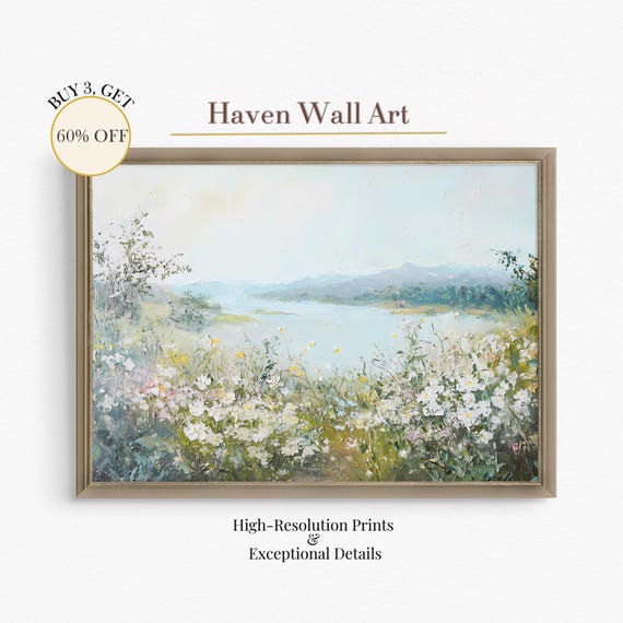 Spring Lake Wildflowers Impressionist Pastel Landscape Serene Nature Art Psl059