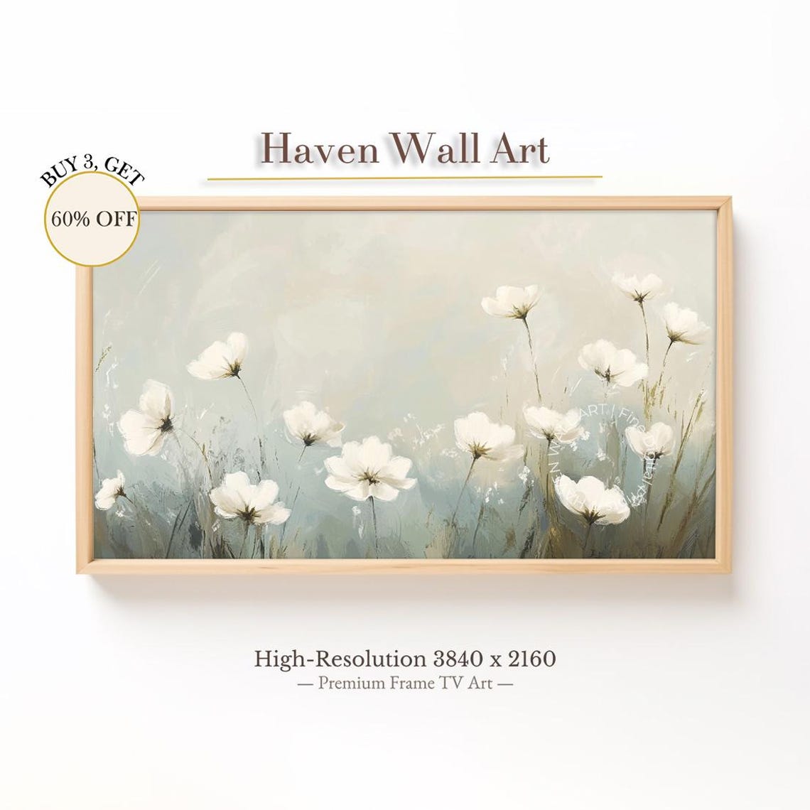 White Cosmos Flowers Spring Meadow Soft Neutral Frame TV Art Poster