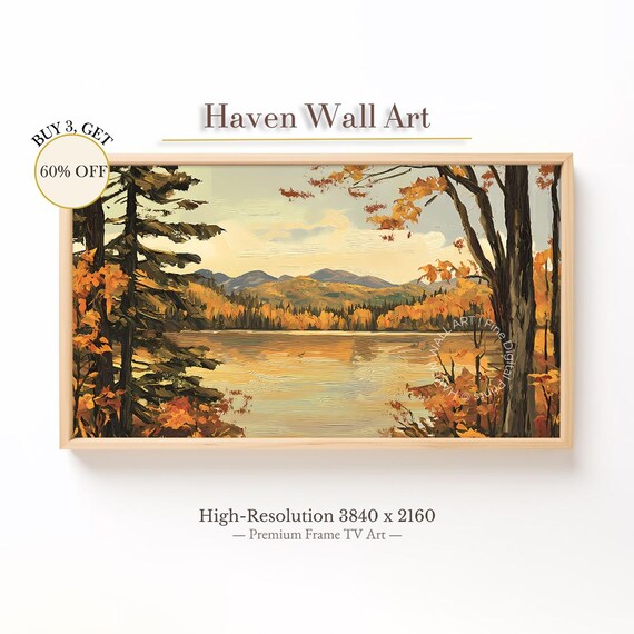 Golden Autumn Window View Warm Mountain Lake Landscape Fall Poster