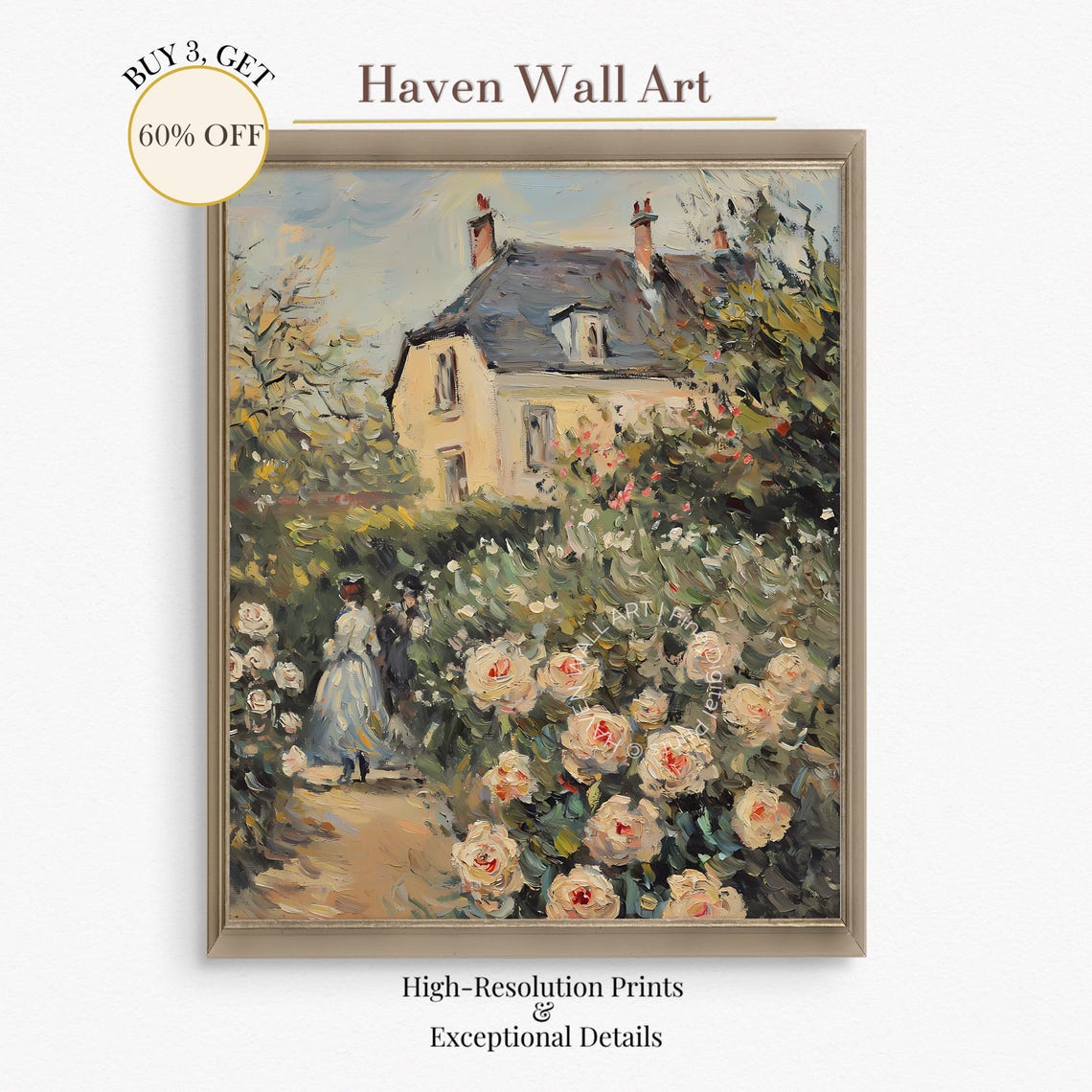 Rose Garden Path French Cottage Impressionist Summer Bloom Poster