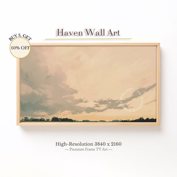 Minimalist Sunset Sky Over Fields Summer Evening Landscape Art For Samsung Frame Tv Warm Calm Decor Tul035