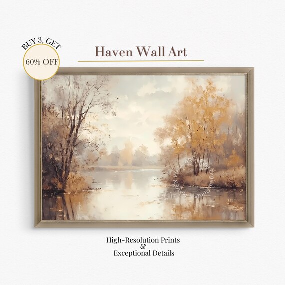 Soft Autumn River Landscape Misty Fall Reflection Art Poster