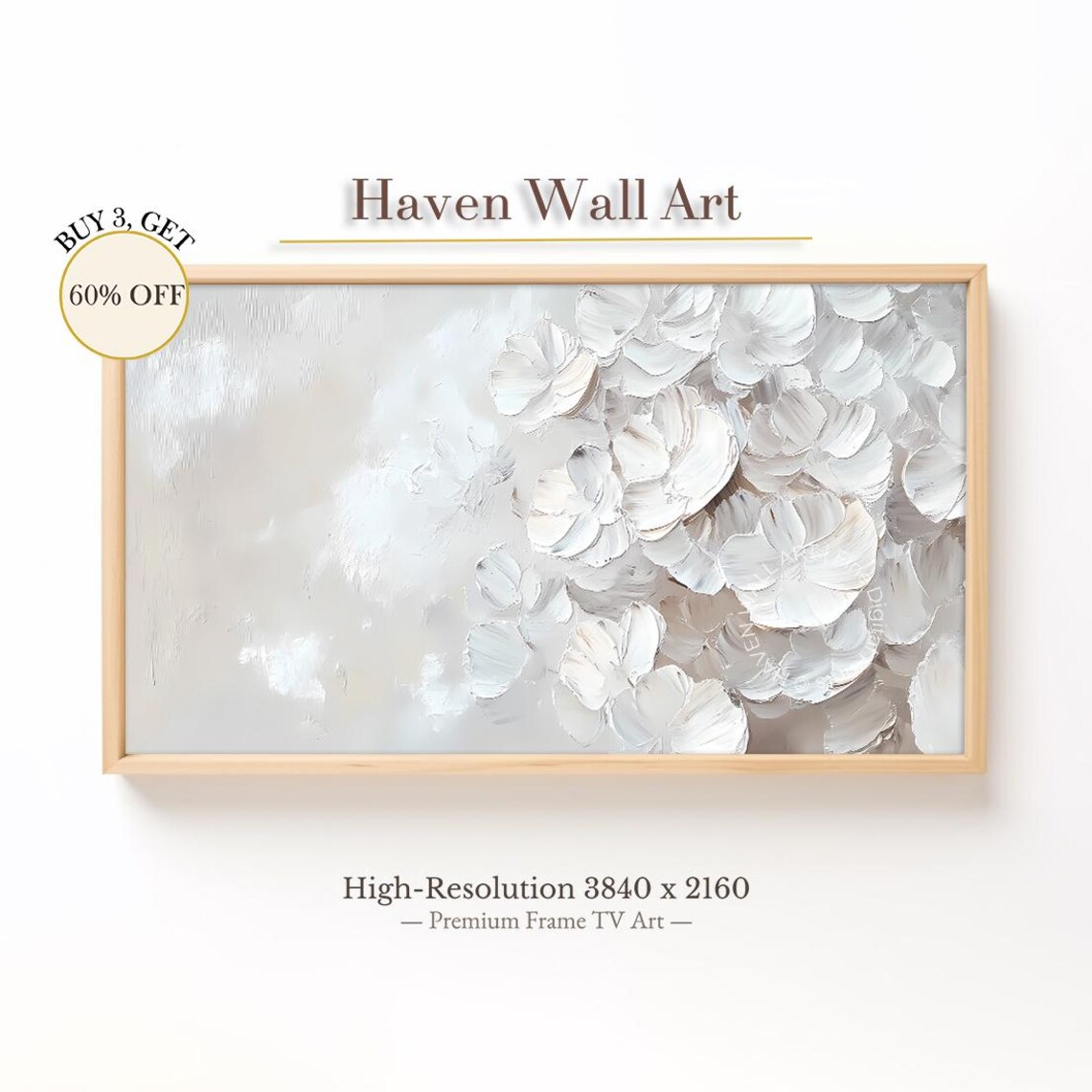 White Blossom Petals Abstract Oil Painting Neutral Floral Print