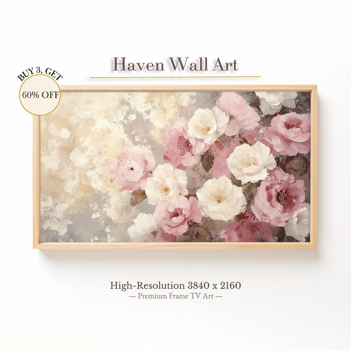 Blush Pink Garden Roses Impasto Romantic Floral Oil Painting Print