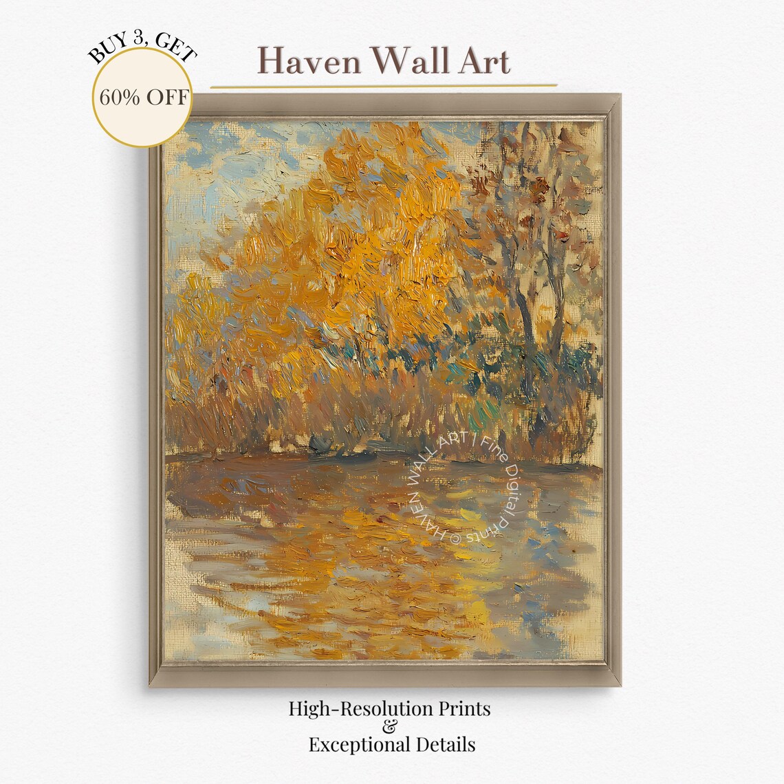 Impressionist Golden Foliage River Bank Oil Painting Art Poster