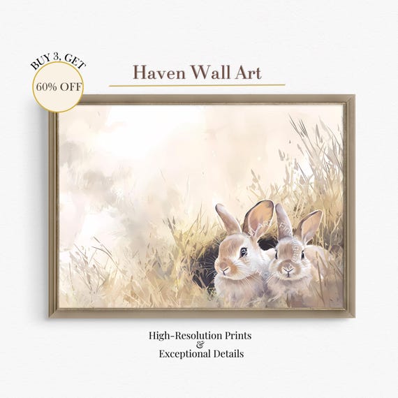 Spring Bunny Watercolor Print Cute Rabbit Easter Wall Art Psa024