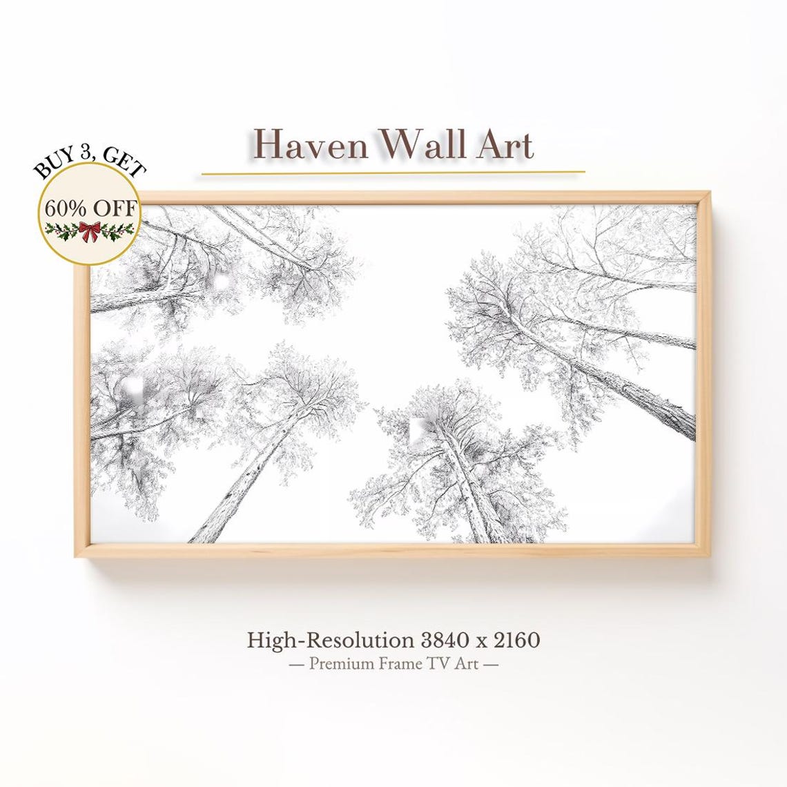 Tall Pine Treetops Seen From Below Black Ink Minimalist Sketch Poster
