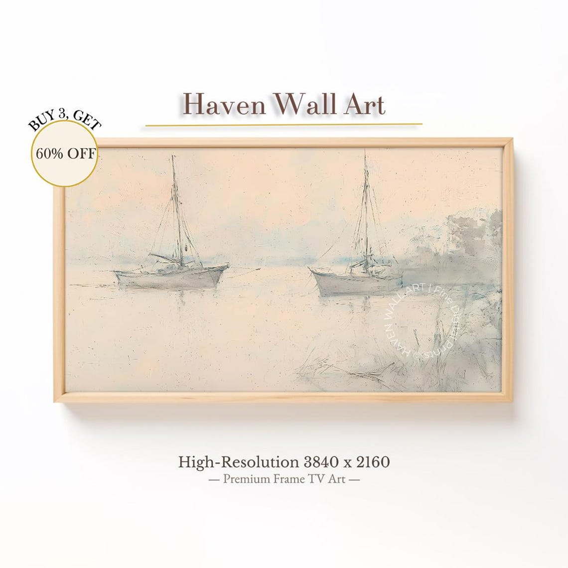 Two Anchored Sailboats in Misty Peach Tones Minimalist Coastal Poster