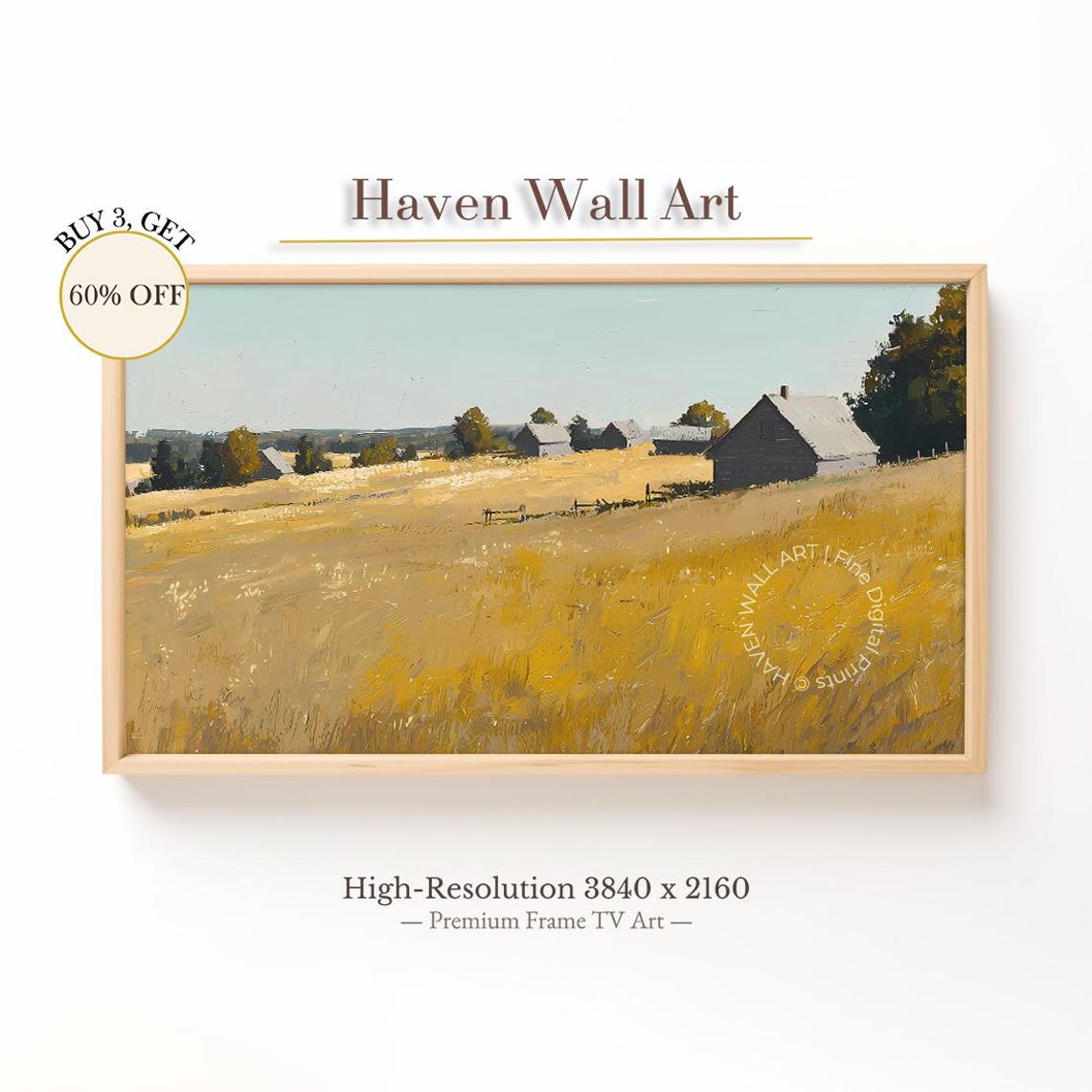 Rustic Farm Barns Golden Wheat Field Countryside Painting Poster