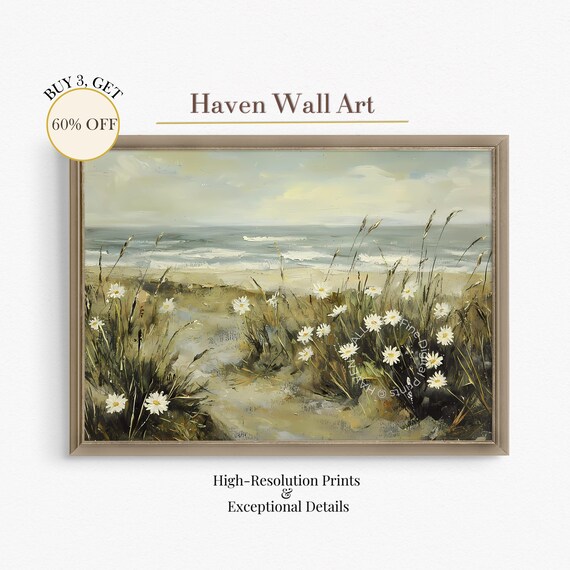 Daisy Dunes Path to Shore Soft Coastal Wildflowers Beach Wall Art