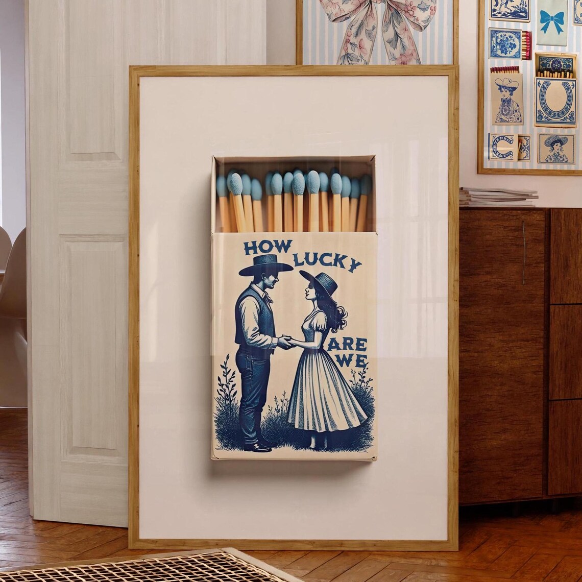How Lucky Are We Matchbook Print, Chinoiserie Coastal Style