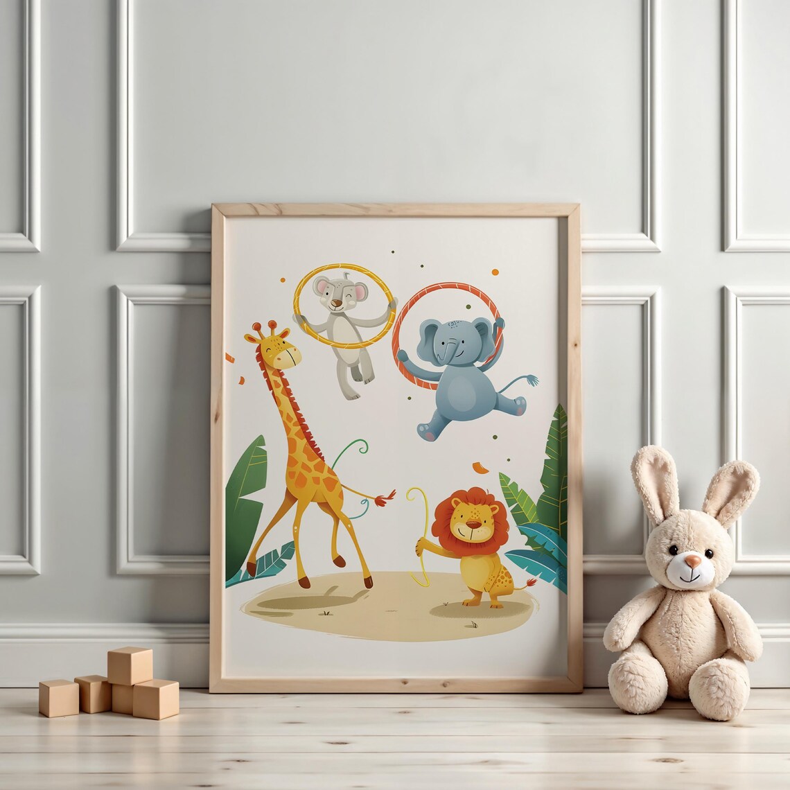 Safari Animals Hula Hoop Giraffe Lion Playful Kids Room Poster - Image 3