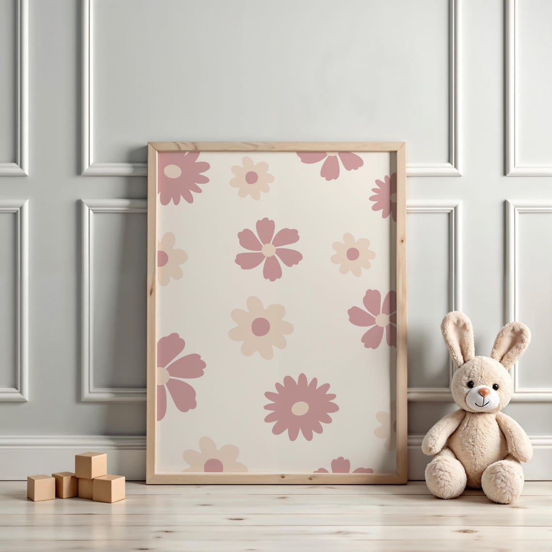 Scattered Pink Daisy Floral Pattern Minimalist Nursery Decor Poster - Image 3