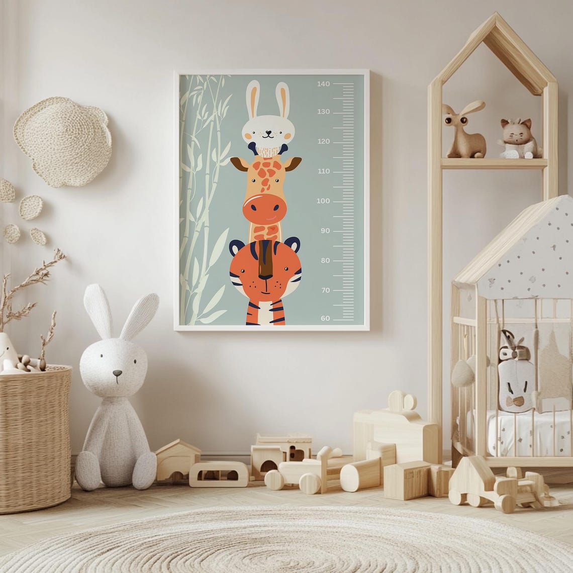 Stacked Giraffe Tiger Rabbit Height Chart Kids Growth Ruler Poster - Image 4