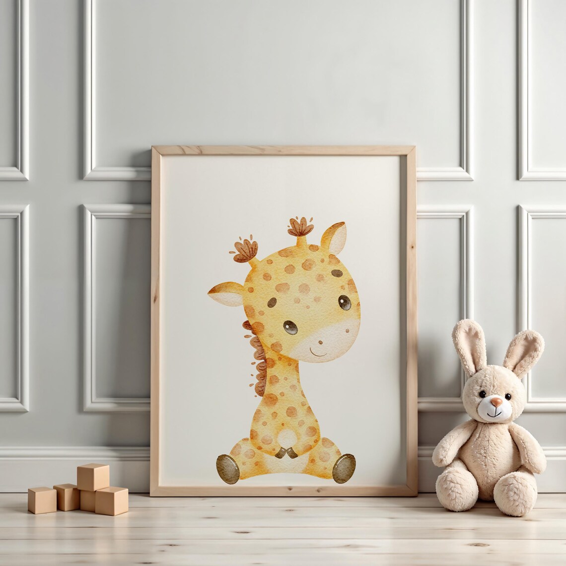 Adorable Baby Giraffe Watercolor Minimalist Safari Nursery Poster - Image 3