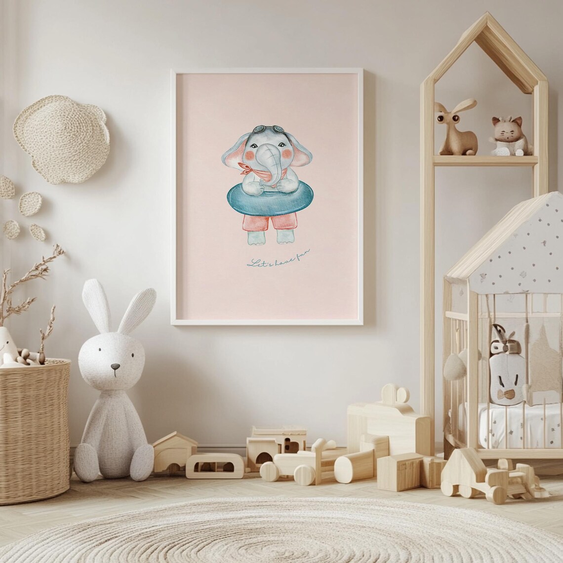 Playful Baby Elephant With Swim Ring Cute Watercolor Nursery Poster - Image 4