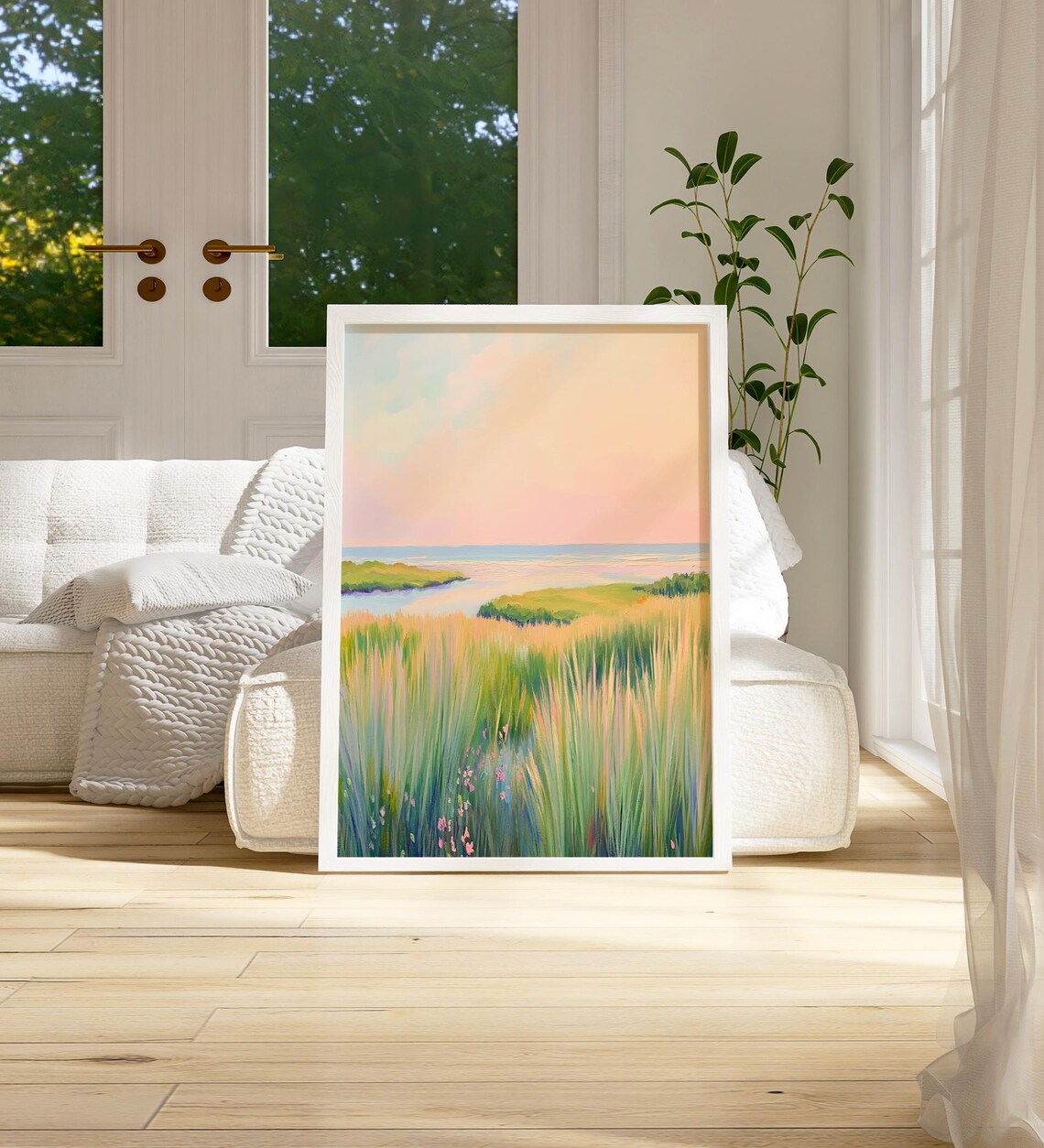 Pastel Marsh Sunset Pink Sky Coastal Wetland Watercolor Poster - Image 3