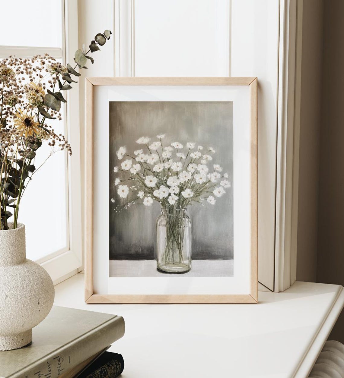White Cosmos Wildflowers Glass Jar Vintage Botanical Art Print - Image 3