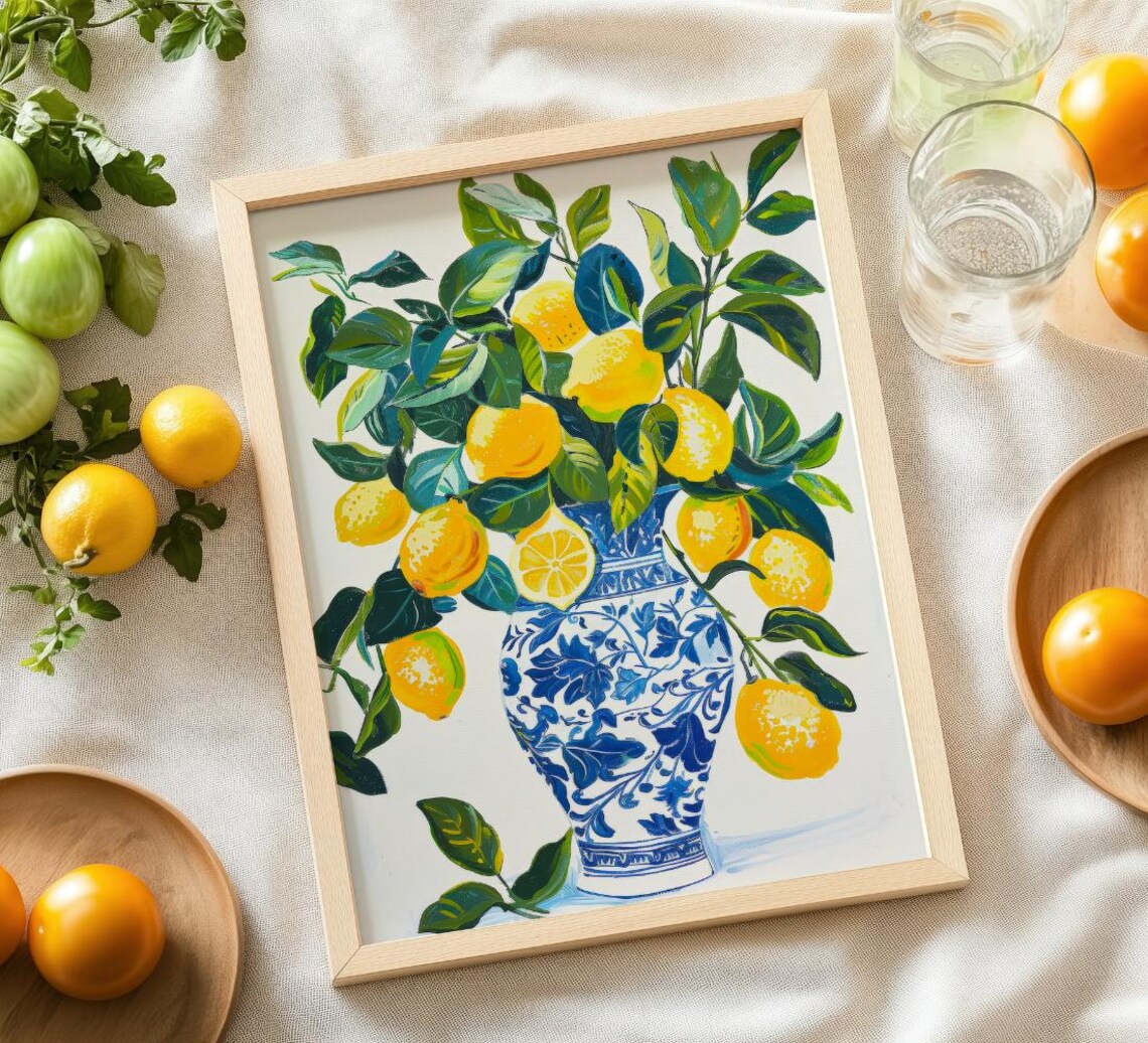 Lemon Tree Art Print, Bohemian Farmhouse Kitchen Decor