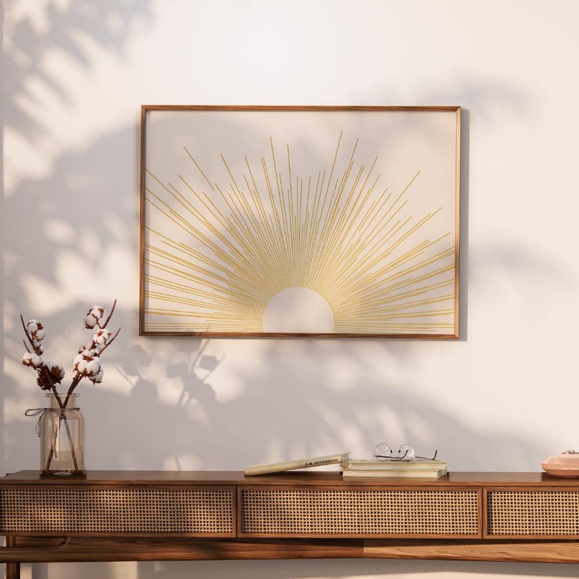 Gold Sunburst Line Art Mid Century Modern Sun Rising Wall Art - Image 2