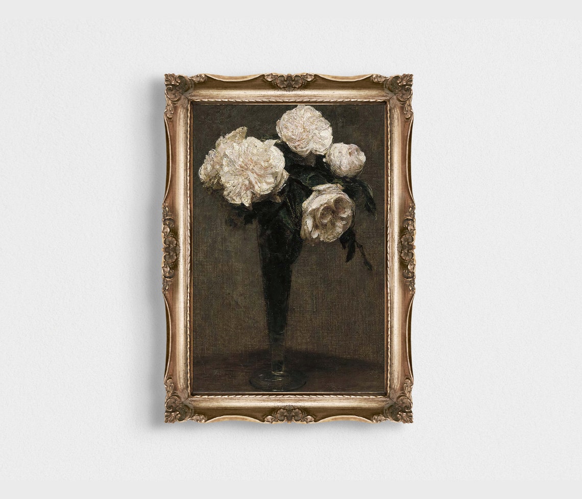 Dark Flower Painting Vintage Moody Painting Moody Floral Wall Art Antique Print Dark Academia Vintage Victorian Art - Image 2