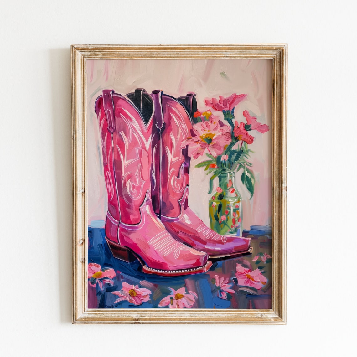 Vintage Pink Cowgirl Boots Painting Western Nursery Art Country Dorm Room Print Boho Girly Poster Cowgirl Nursery Decor - Image 2