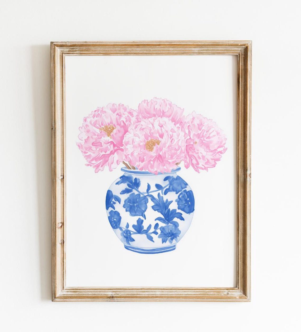 Pink Chrysanthemums In Blue White Chinoiserie Vase Floral Wall Poster