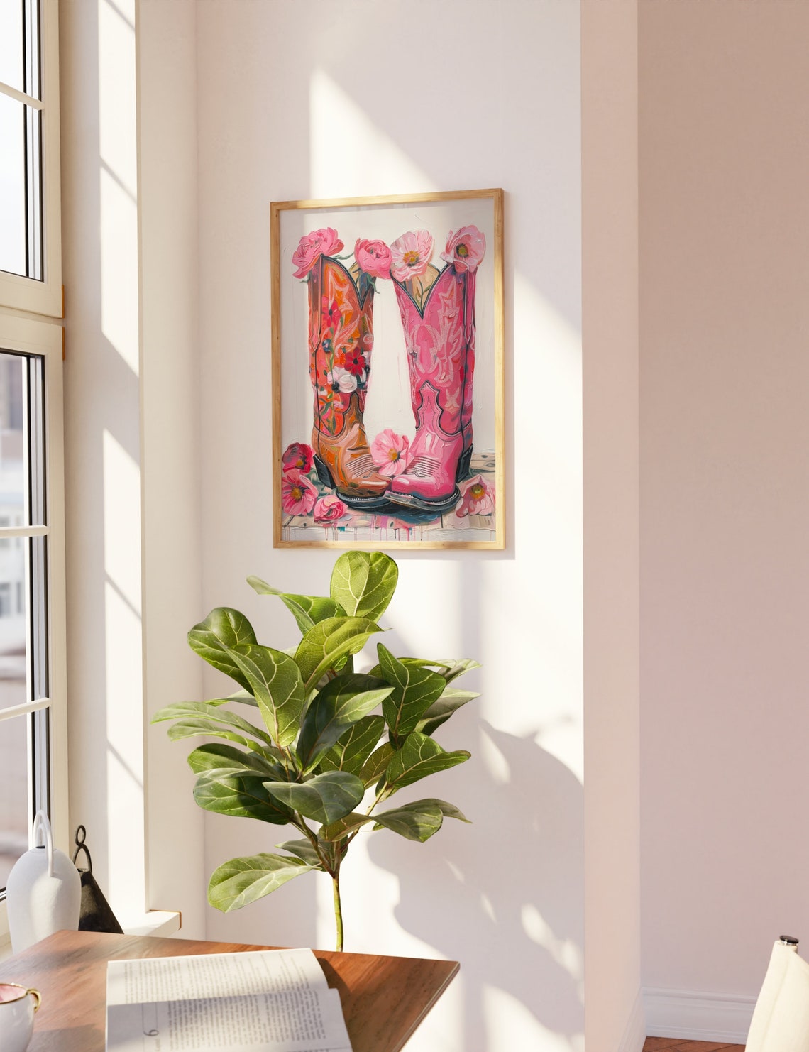 Pink Cowboy Boots Floral Painting Western Pink and Orange Boot Poster - Image 3