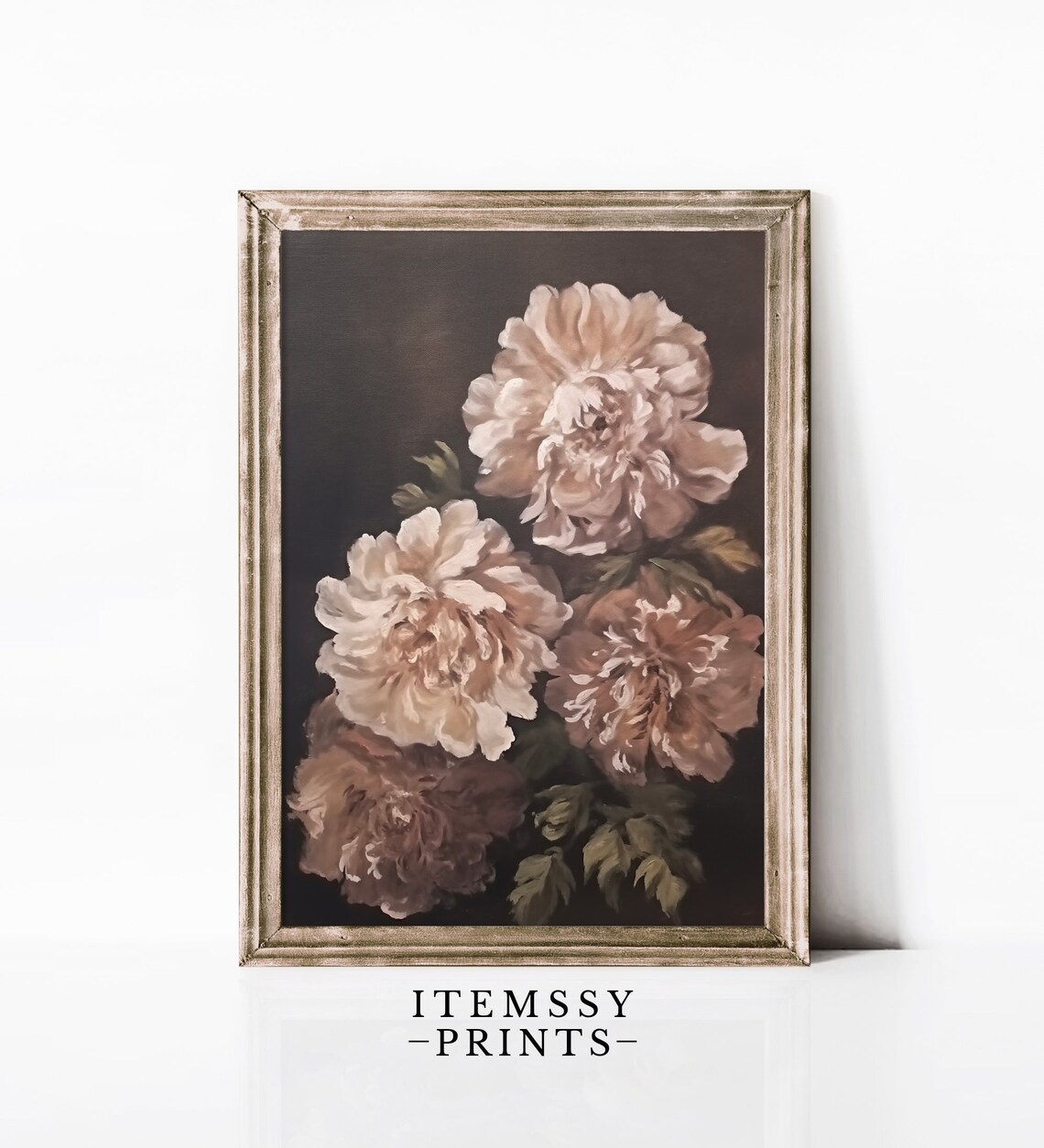 Vintage Oil Painting Beige Peonies Dark Moody Floral Art Poster - Image 3